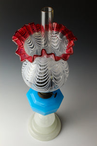 Gold red scraped wavy pattern chamfered blue oil pot stand lamp Z-F