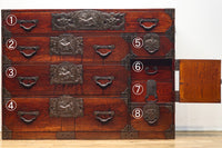 稀少!!唐獅子金具の古色を纏う仙台衣裳箪笥 Ba9316-MT