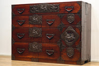 稀少!!唐獅子金具の古色を纏う仙台衣裳箪笥 Ba9316-MT