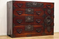 稀少!!唐獅子金具の古色を纏う仙台衣裳箪笥 Ba9316-MT