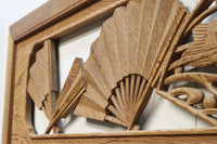 扇と鯉が艶やかな木地色の彫刻欄間 E8867ab 在庫(a:売約済 b:1)枚