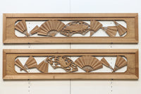 扇と鯉が艶やかな木地色の彫刻欄間 E8867ab 在庫(a:売約済 b:1)枚