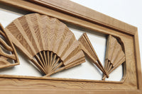 扇と鯉が艶やかな木地色の彫刻欄間 E8867ab 在庫(a:売約済 b:1)枚