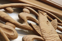 扇と鯉が艶やかな木地色の彫刻欄間 E8867ab 在庫(a:売約済 b:1)枚