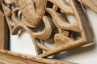 扇と鯉が艶やかな木地色の彫刻欄間 E8867ab 在庫(a:売約済 b:1)枚