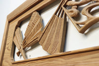 扇と鯉が艶やかな木地色の彫刻欄間 E8867ab 在庫(a:売約済 b:1)枚