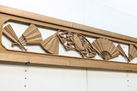 扇と鯉が艶やかな木地色の彫刻欄間 E8867ab 在庫(a:売約済 b:1)枚