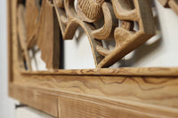 扇と鯉が艶やかな木地色の彫刻欄間 E8867ab 在庫(a:売約済 b:1)枚