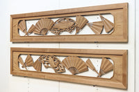 扇と鯉が艶やかな木地色の彫刻欄間 E8867ab 在庫(a:売約済 b:1)枚