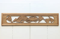 扇と鯉が艶やかな木地色の彫刻欄間 E8867ab 在庫(a:売約済 b:1)枚