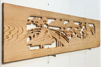 趣きある和の情景が描かれた彫刻欄間素材 E8870 在庫1枚