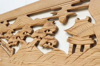 趣きある和の情景が描かれた彫刻欄間素材 E8870 在庫1枚