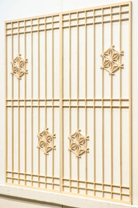 木地色格子に麻の葉組子が素敵な建具素材 E8890ab 在庫(a:10 b:10)枚 【奈良県建具屋さんデッドストックシリーズ】