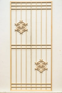 木地色格子に麻の葉組子が素敵な建具素材 E8890ab 在庫(a:10 b:10)枚 【奈良県建具屋さんデッドストックシリーズ】