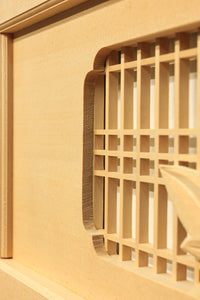 唐獅子牡丹を描いた木地色の欄間 E9721 在庫1枚