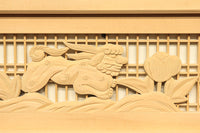 唐獅子牡丹を描いた木地色の欄間 E9721 在庫1枚