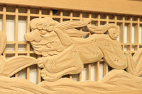 唐獅子牡丹を描いた木地色の欄間 E9721 在庫1枚