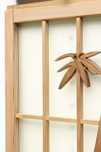 竹雀を描いた風流なスリガラス入り欄間・書院セット EZ1228 在庫3枚1組