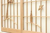 竹雀を描いた風流なスリガラス入り欄間・書院セット EZ1228 在庫3枚1組