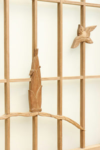 竹雀を描いた風流なスリガラス入り欄間・書院セット EZ1228 在庫3枚1組