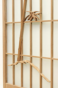 竹雀を描いた風流なスリガラス入り欄間・書院セット EZ1228 在庫3枚1組