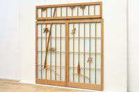 竹雀を描いた風流なスリガラス入り欄間・書院セット EZ1228 在庫3枚1組