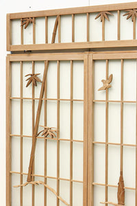 竹雀を描いた風流なスリガラス入り欄間・書院セット EZ1228 在庫3枚1組