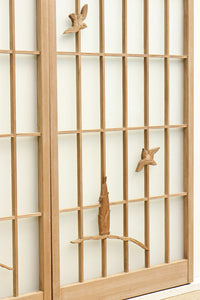 竹雀を描いた風流なスリガラス入り欄間・書院セット EZ1228 在庫3枚1組