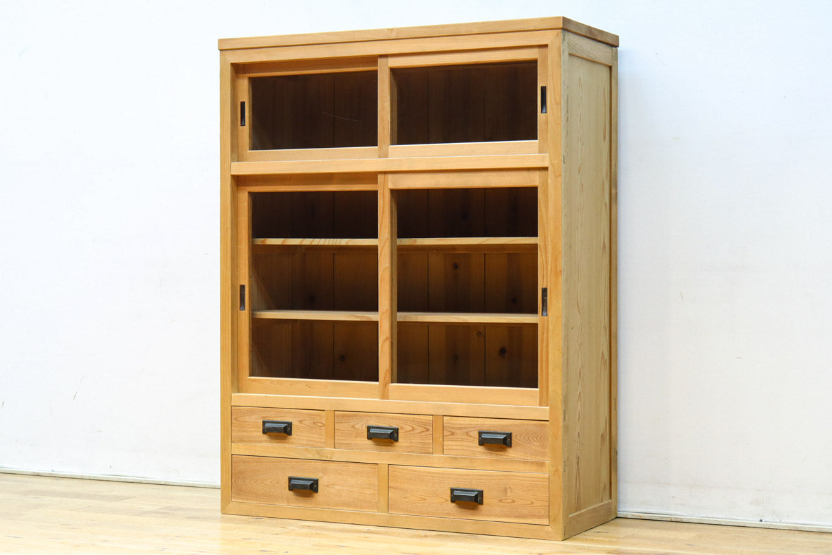 幅900ミリ!! 温かみのある木地色のレトロガラスケース　BB3115