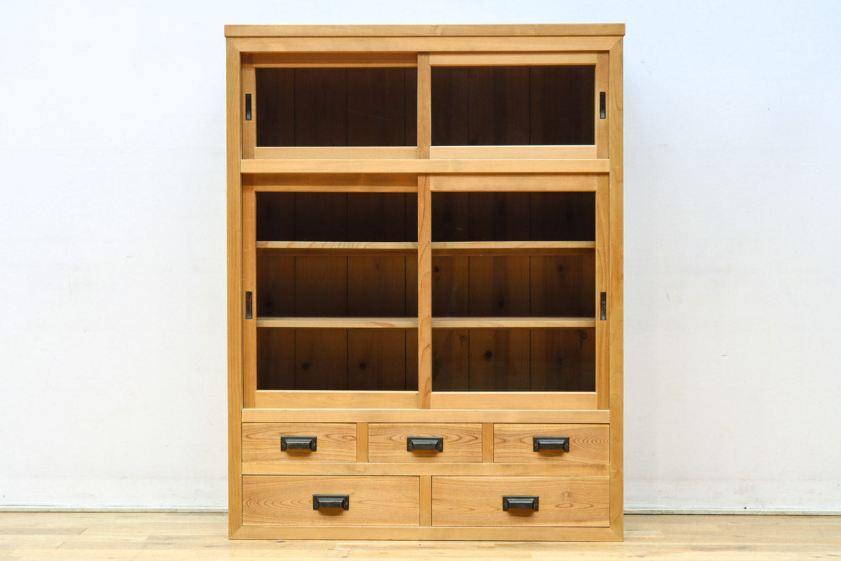 幅900ミリ!! 温かみのある木地色のレトロガラスケース　BB3115