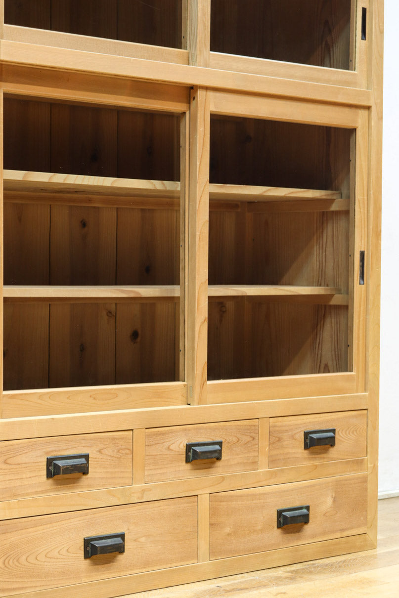 幅900ミリ!! 温かみのある木地色のレトロガラスケース　BB3115