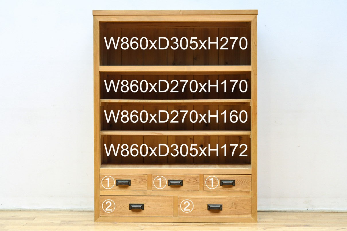 幅900ミリ!! 温かみのある木地色のレトロガラスケース　BB3115