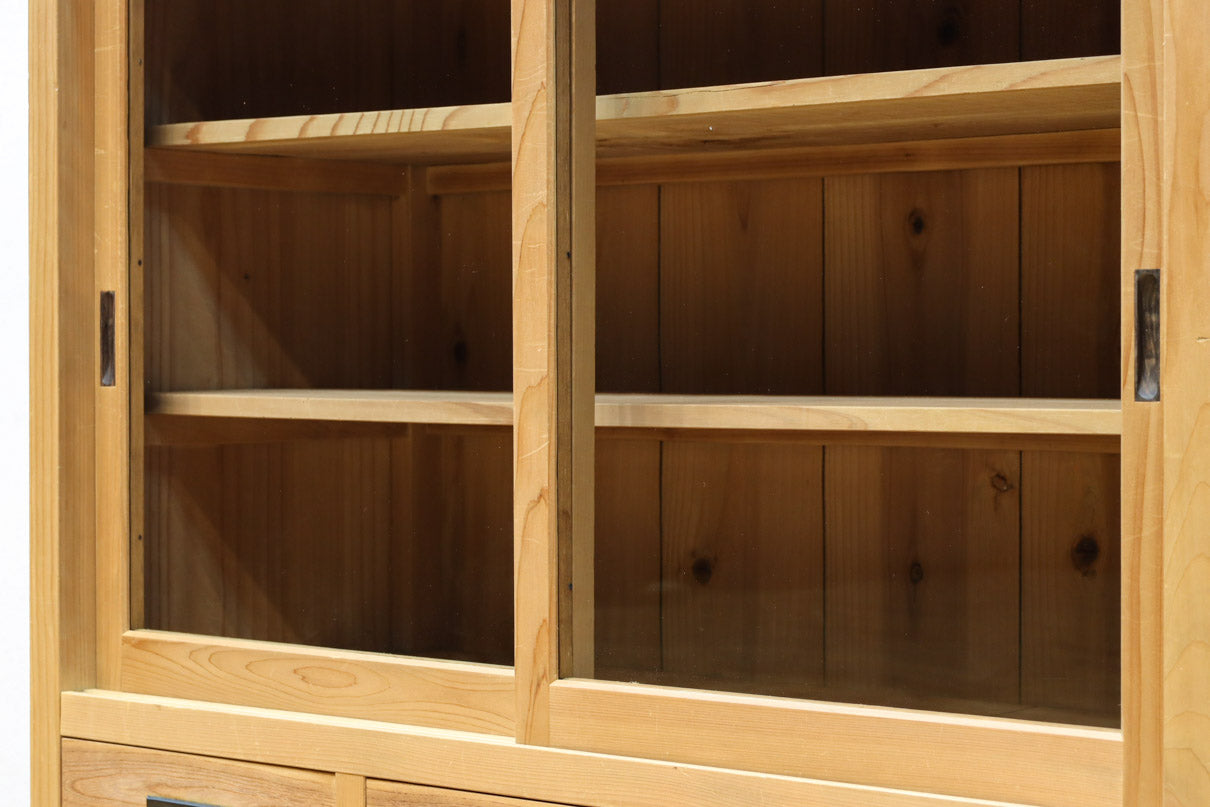 幅900ミリ!! 温かみのある木地色のレトロガラスケース　BB3115