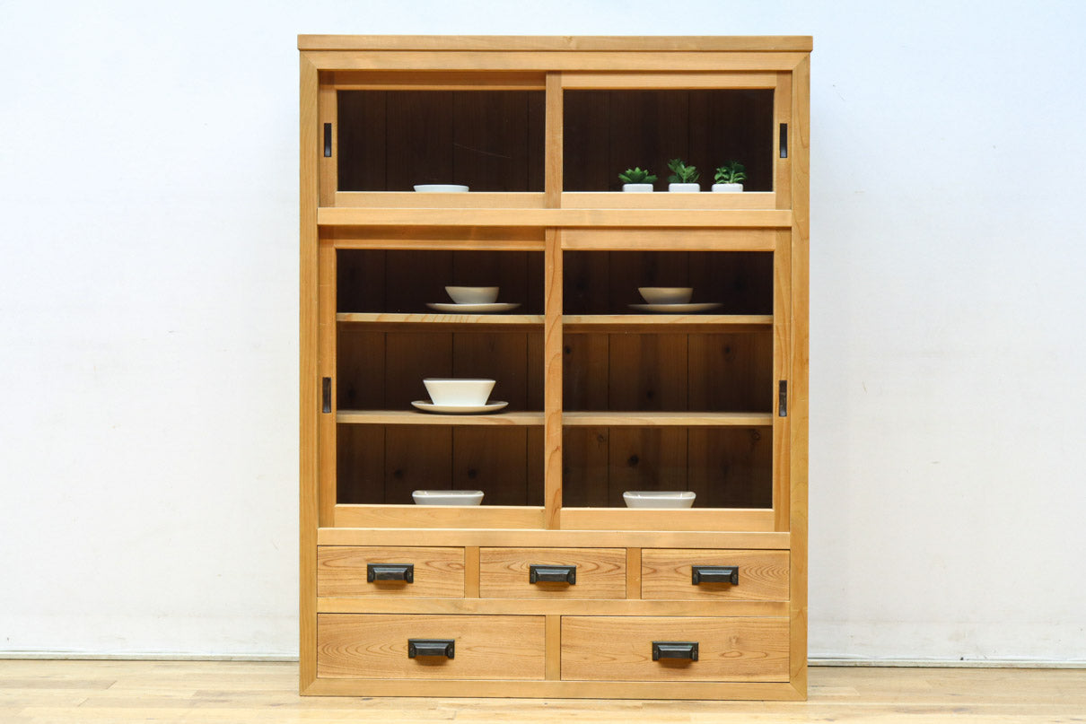 幅900ミリ!! 温かみのある木地色のレトロガラスケース　BB3115