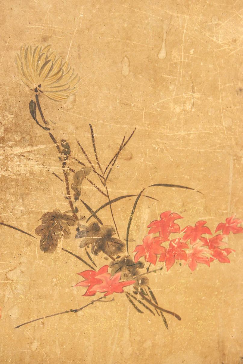 歴史ある味わい深いふすま絵の飛騨地方茶箪笥　BB3116