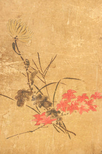 歴史ある味わい深いふすま絵の飛騨地方茶箪笥　BB3116