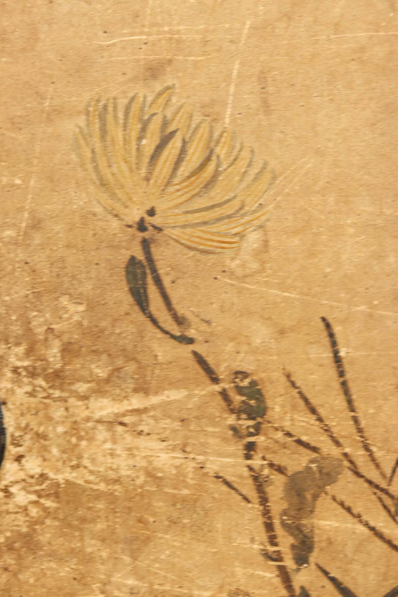 歴史ある味わい深いふすま絵の飛騨地方茶箪笥　BB3116