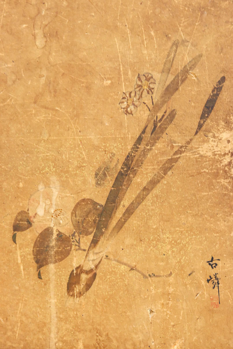 歴史ある味わい深いふすま絵の飛騨地方茶箪笥　BB3116