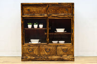 美しいけやきと黒柿杢目の風情溢れる極上茶箪笥　BB3117