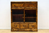 美しいけやきと黒柿杢目の風情溢れる極上茶箪笥　BB3117