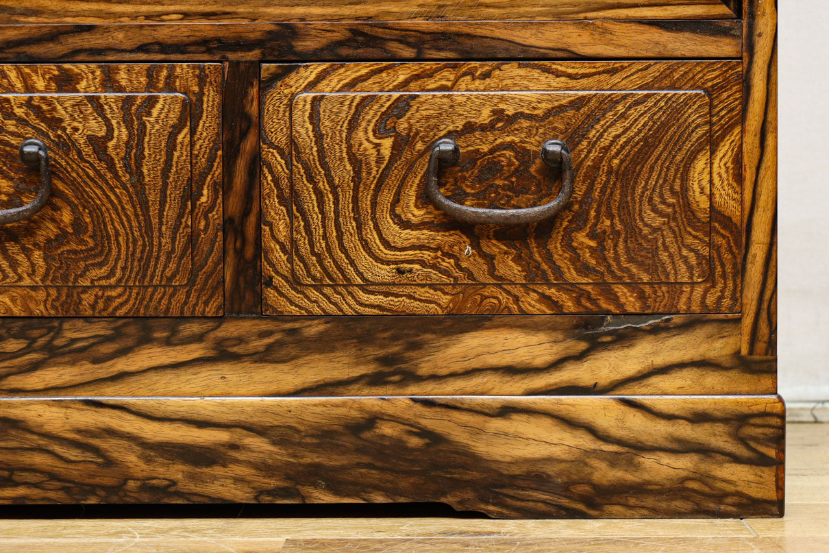 美しいけやきと黒柿杢目の風情溢れる極上茶箪笥　BB3117