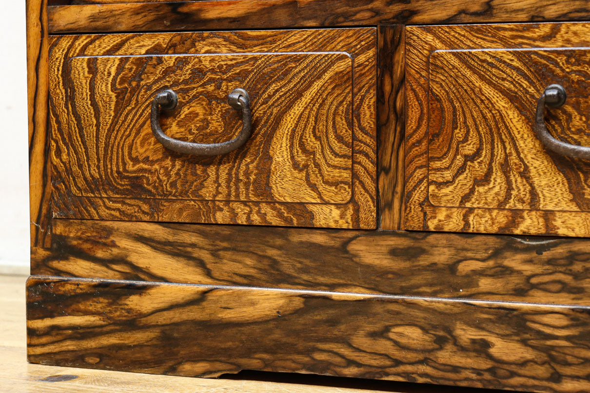 美しいけやきと黒柿杢目の風情溢れる極上茶箪笥　BB3117