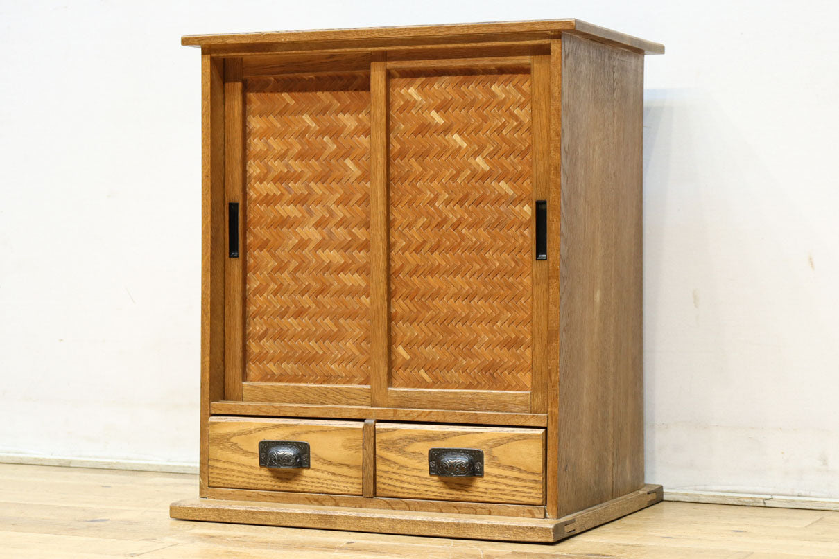 極上全面タモ材‼ 木地色の優しい風合いをした網代戸の小箪笥　BB3122