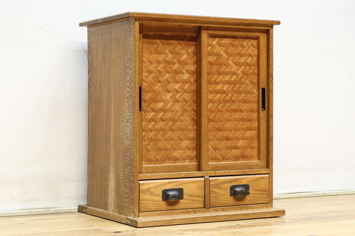 極上全面タモ材‼ 木地色の優しい風合いをした網代戸の小箪笥　BB3122