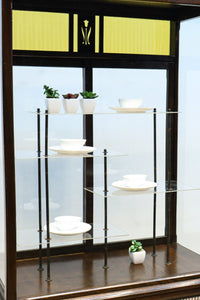 タイル細工を施したレトロ感溢れる稀少アンバー色ガラス4面ショーケース　BB3124