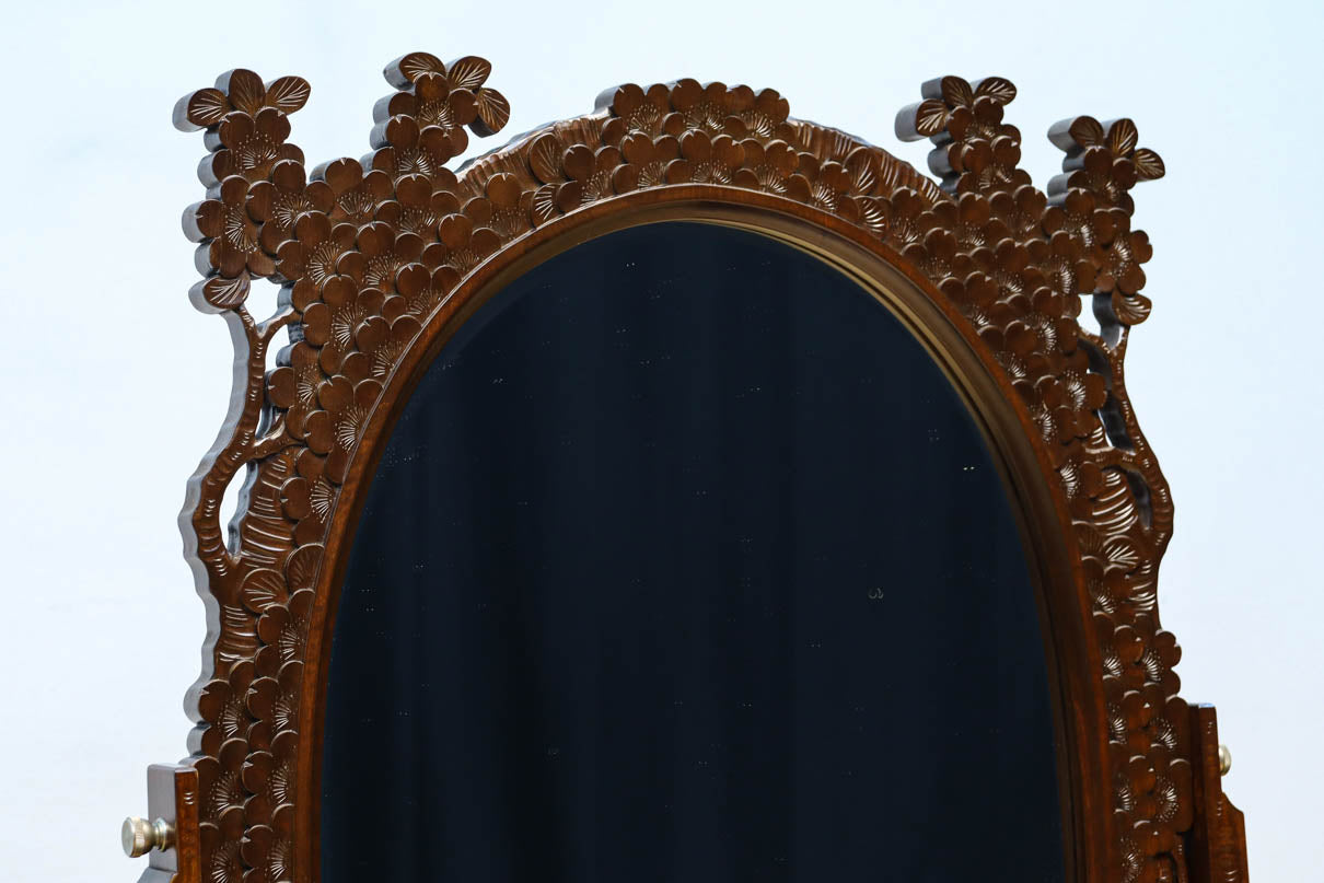 桜の彫刻模様で華やかな軽井沢彫鏡台　BB3145