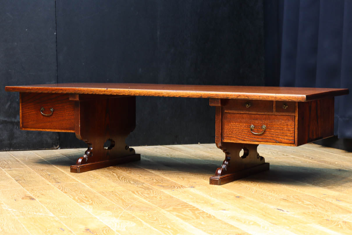 優美なけやき一枚板と印象的な脚作りで気品ある文机　BB3146