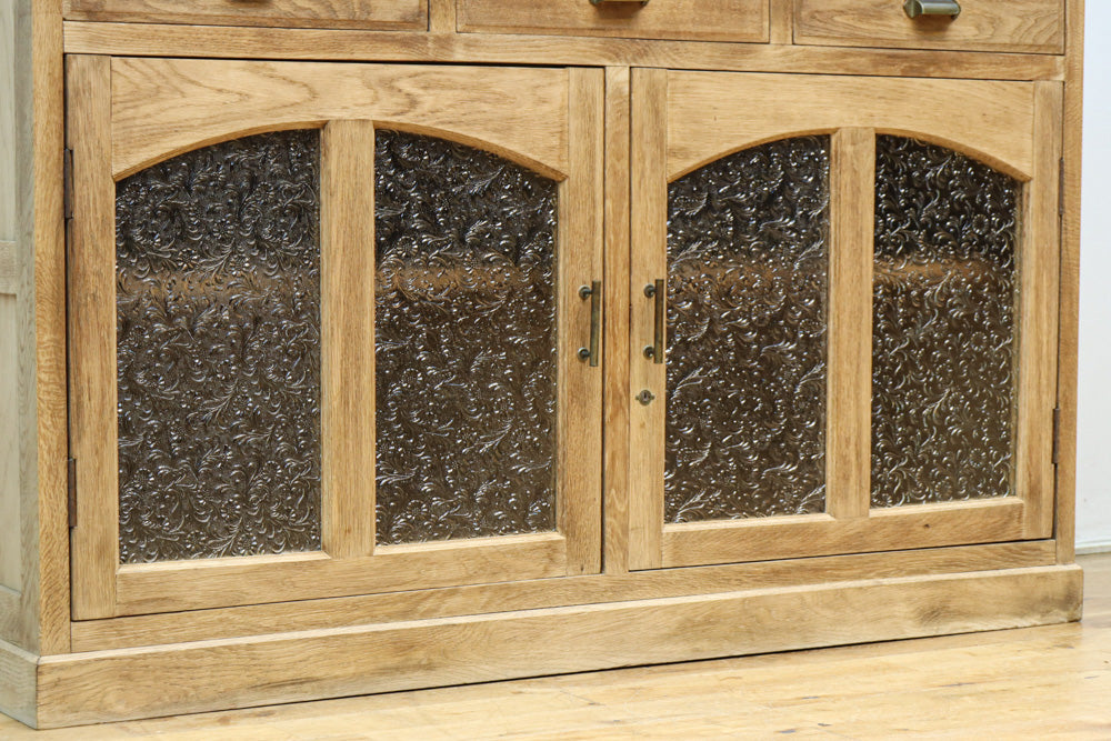 花模様のプレスガラスが可愛らしい木地色のガラスケース　BB3149