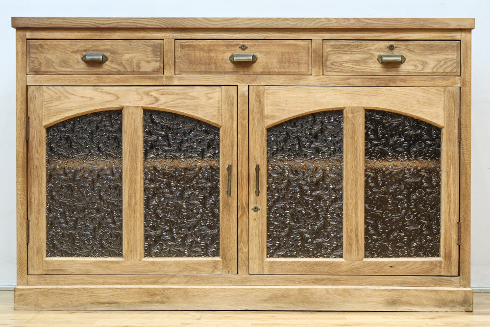 花模様のプレスガラスが可愛らしい木地色のガラスケース　BB3149