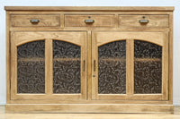 花模様のプレスガラスが可愛らしい木地色のガラスケース　BB3149